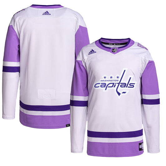 Washington Capitals adidas Hockey Fights Cancer Primegreen Authentic Blank Practice Jersey - White/Purple