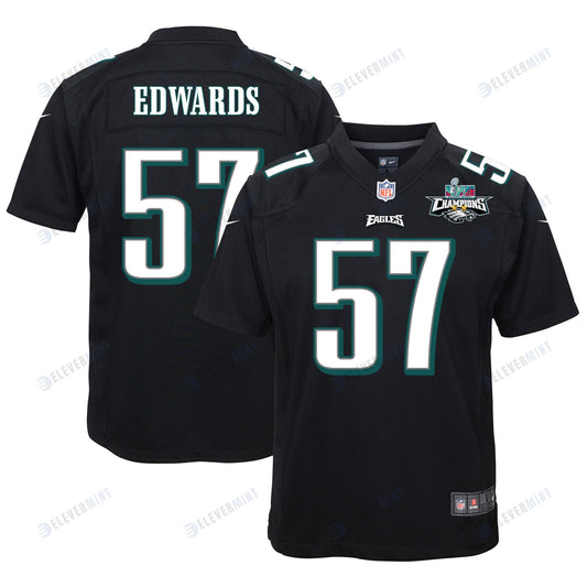 T.J. Edwards 57 Philadelphia Eagles Super Bowl LVII Champions 2 Stars Youth Game Jersey - Black