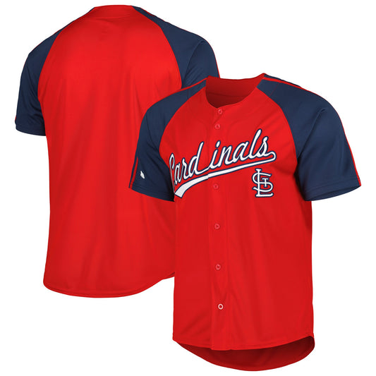 St. Louis Cardinals Stitches Button-Down Raglan Fashion Jersey - Red