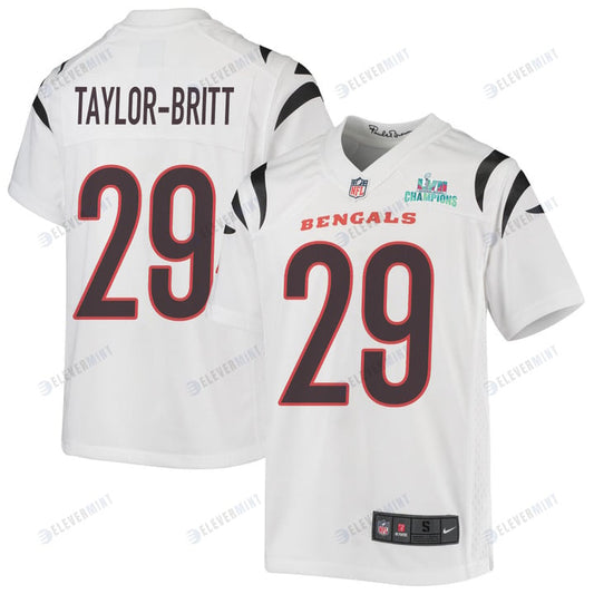 Cam Taylor-Britt 29 Cincinnati Bengals Super Bowl LVII Champions Youth Game Jersey - White