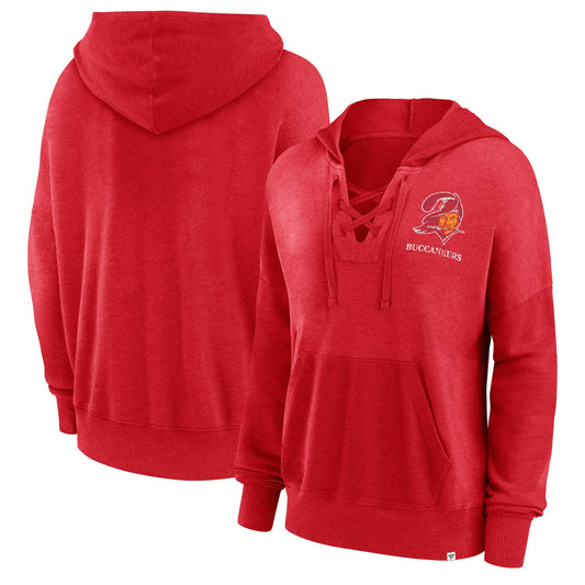 Tampa Bay Buccaneers Fanatics Branded Women's Heritage Snow Wash French Terry Lace-UpPullover Hoodie - Red