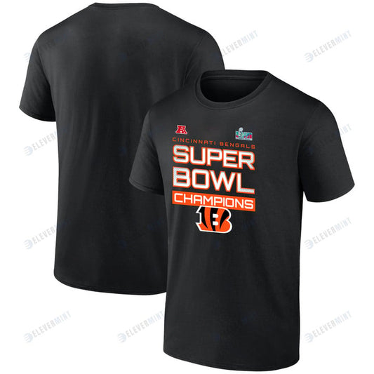 Super Bowl LVI Champions Cincinnati Bengals Iconic Slant Black T-Shirt