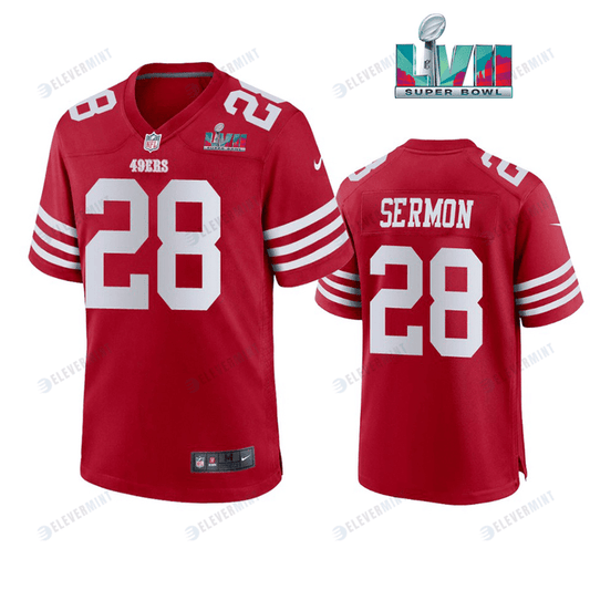 Trey Sermon 28 San Francisco 49Ers Super Bowl LVII Men Game Jersey- Scarlet